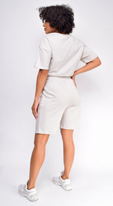 Nia Stone Gray Crop Drawstring Top And Short Set